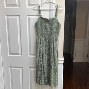 Women's Green Floral Midi Dress - Sleeveless Spaghetti Strap